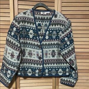 Fiorlini International Vintage Geometric Pattern Cardigan - Blue, Gray, Brown